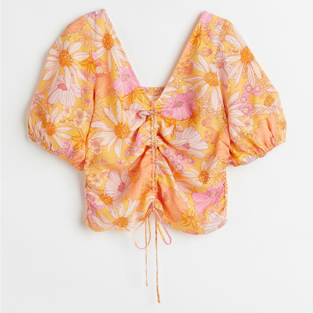 V-neck Cropped Drawstring front blouse